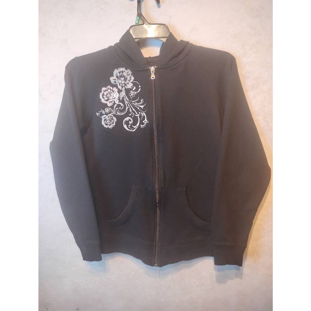 No brand full zip hoodie. Black cotton.